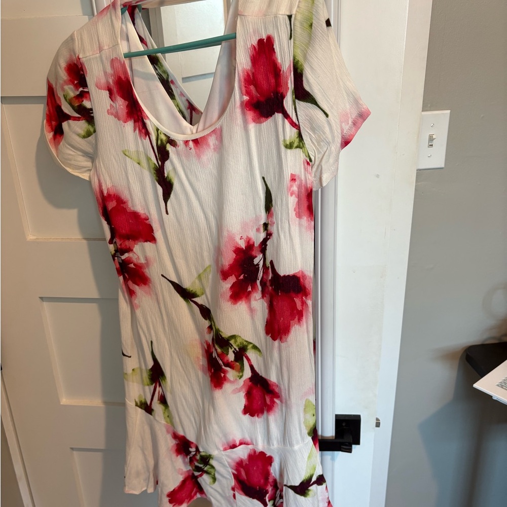 Altar'd State White Dress with Red and Green Floral Design